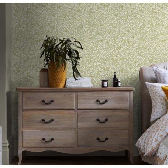 svetlozeleny maly bezovy list vzorovana tapeta vintage klasicka vidiecky dom rekreacny dom restauracia jedalen obyvacka spalna dekoracia.jpg